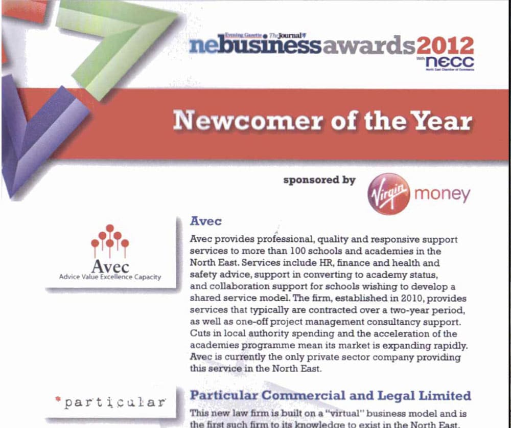 NE Business Awards - Newcomer of the Year